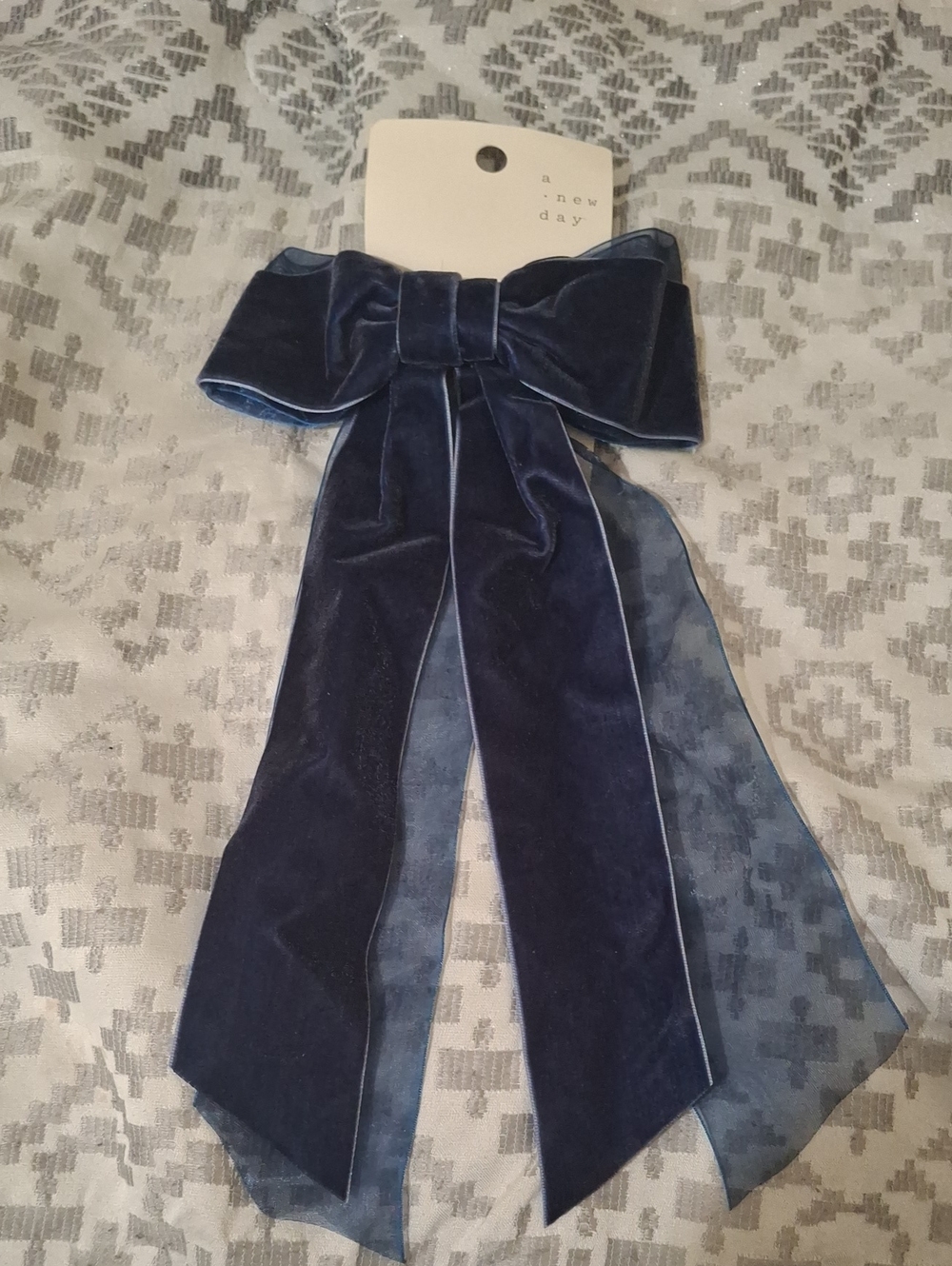 a new day Navy Velvet Bow Hair Clip with Sheer